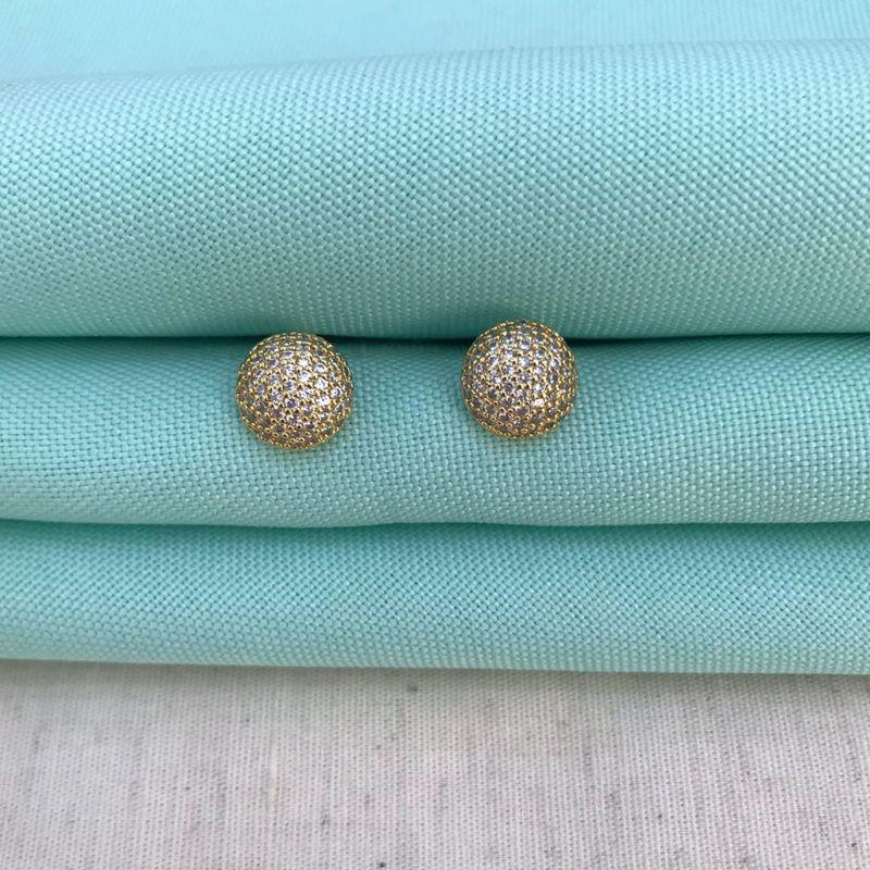 BRINCO MEIA ESFERA ZIRCÔNIA BANHADO A OURO