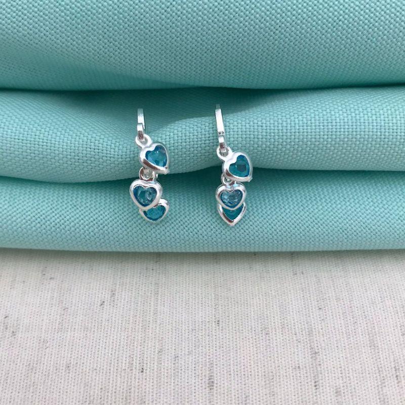 ARGOLINHA TRIO CORAÇÃO AZUL BANHADO A PRATA