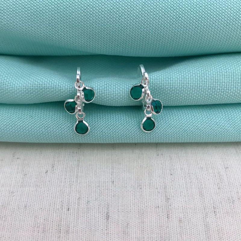 ARGOLINHA TRIO ZIRCÔNIA VERDE BANHADO A PRATA