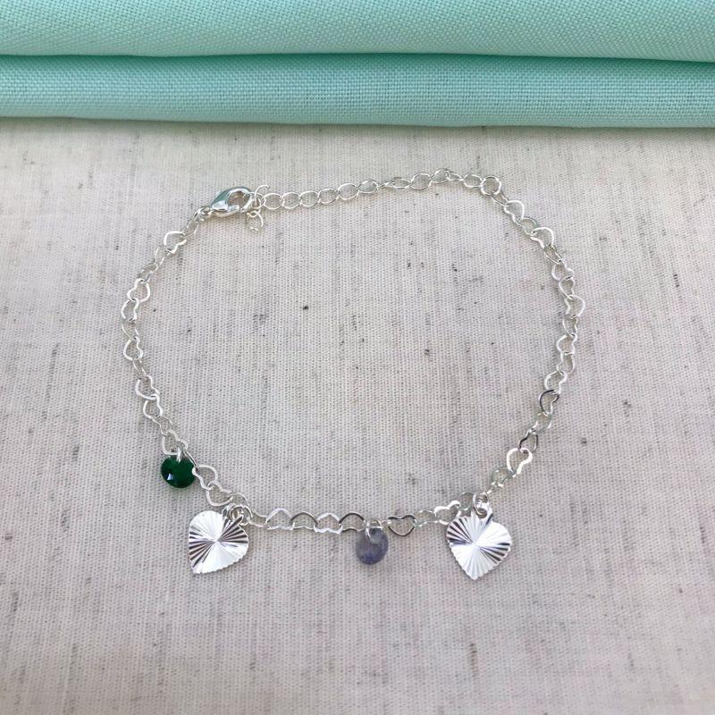 PULSEIRA CORAÇÃO DIAMANTADO TIFFANY COLORIDA BANHDO A PRATA