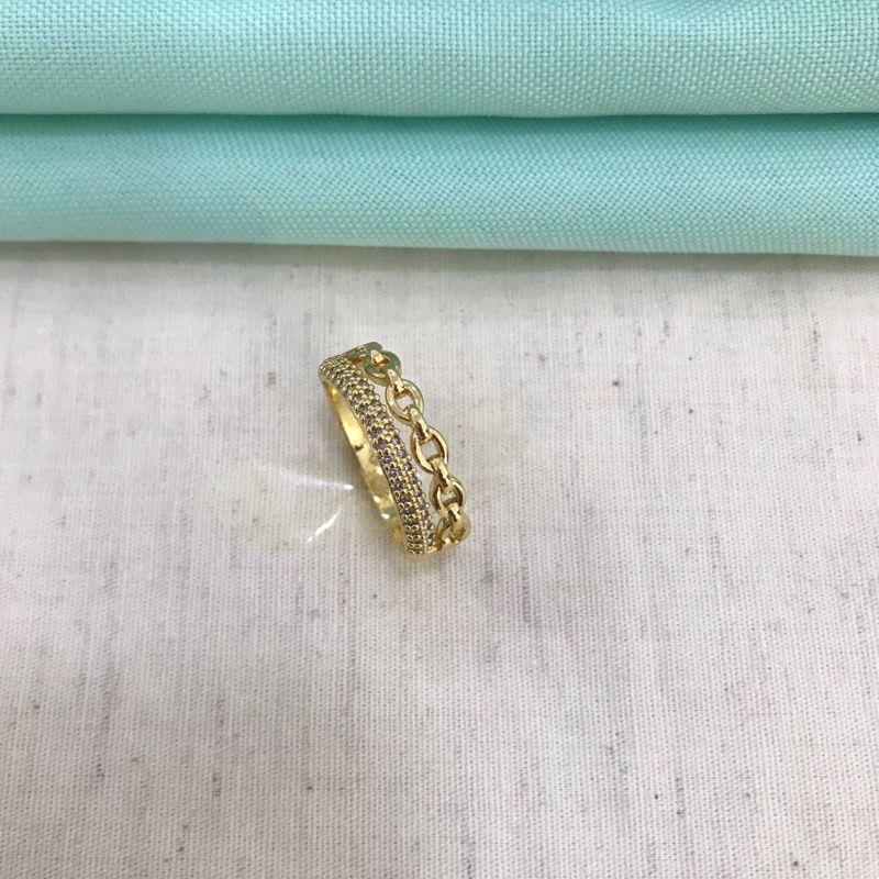 ANEL DUPLO ZIRCÔNIA  ELOS BANHADO OURO