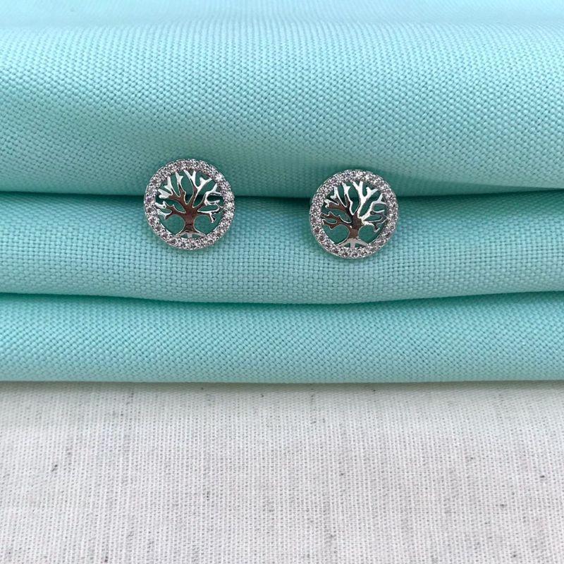 BRINCO ÁRVORE DA VIDA ZIRCÔNIA BANHADO A PRATA