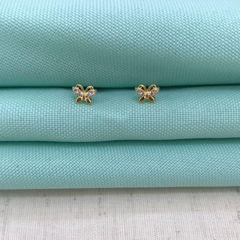 BRINCO BORBOLETA ZIRCÔNIA BANHADO A OURO