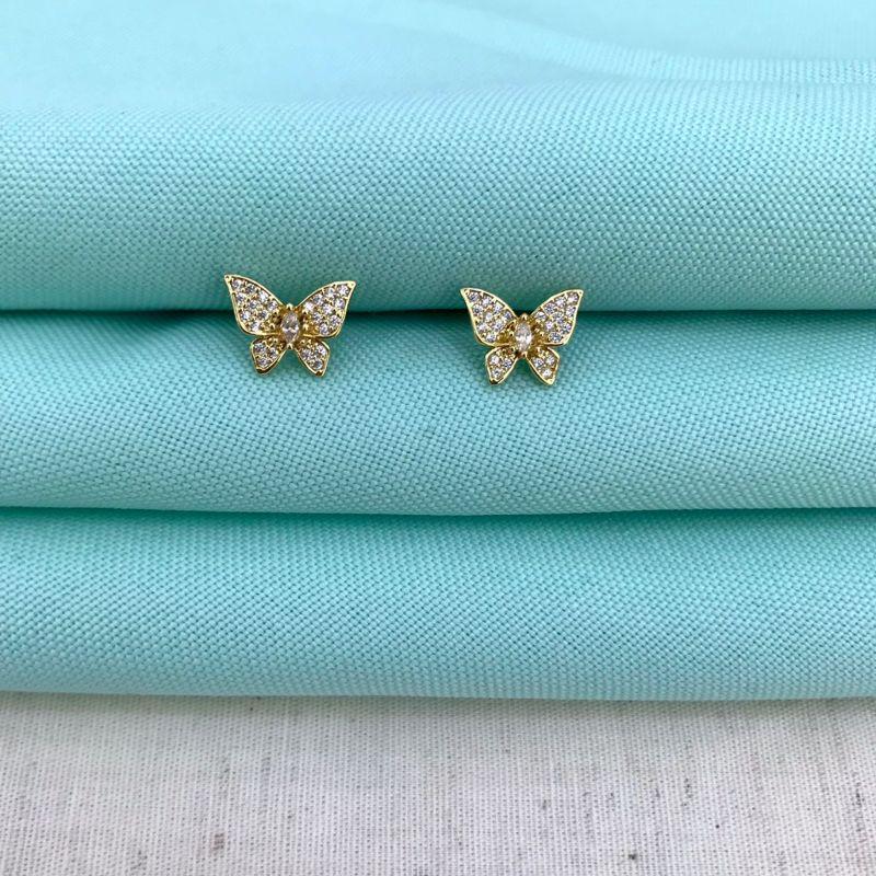 BRINCO BORBOLETA ZIRCÔNIA BANHADO A OURO