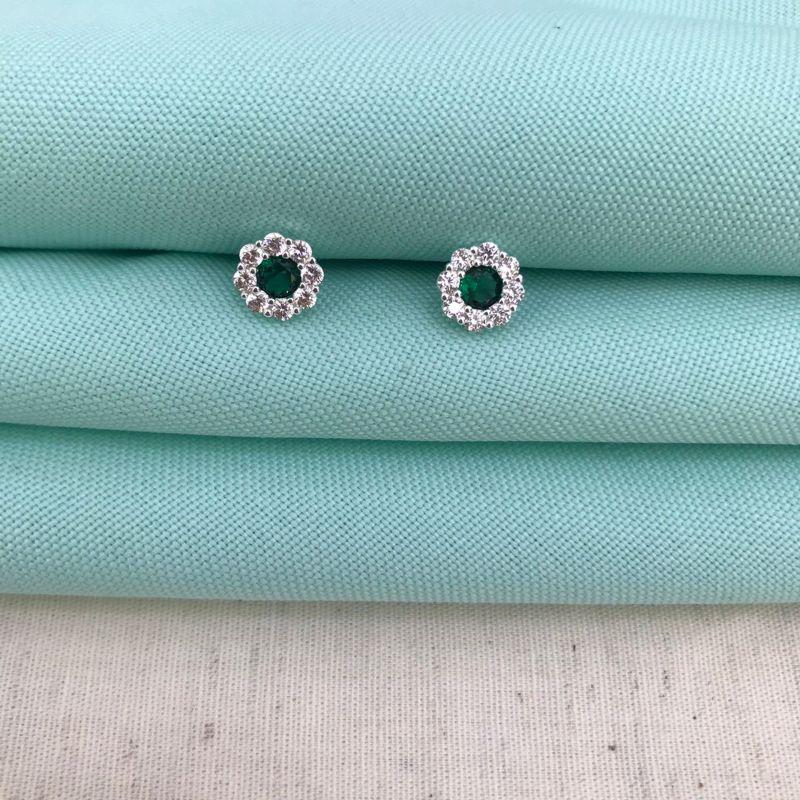 BRINCO ZIRC ESMERALDA BANHADO A PRATA