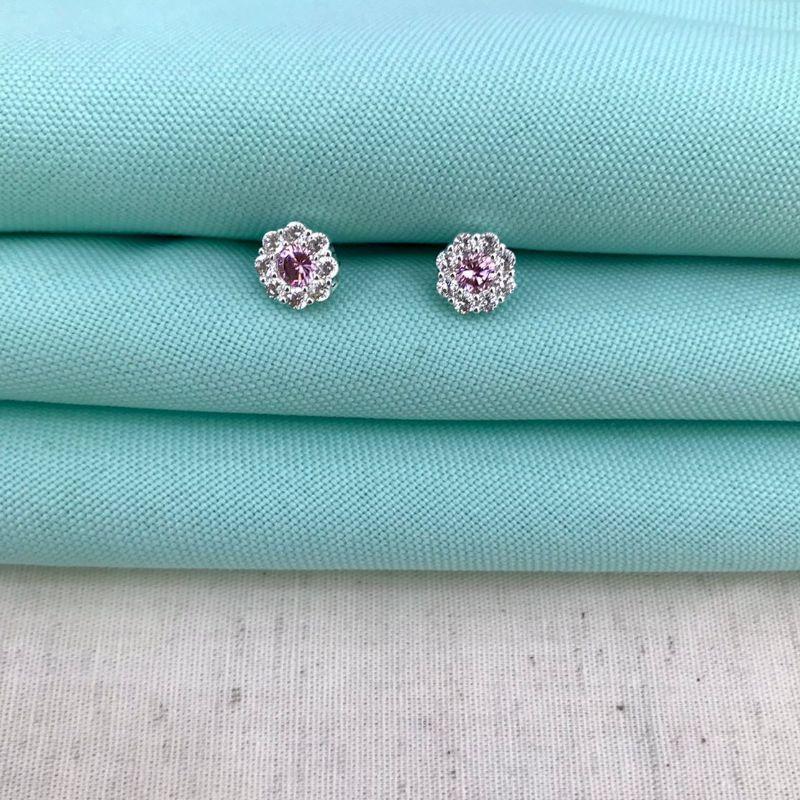 BRINCO ZIRC ROSA BANHADO A PRATA