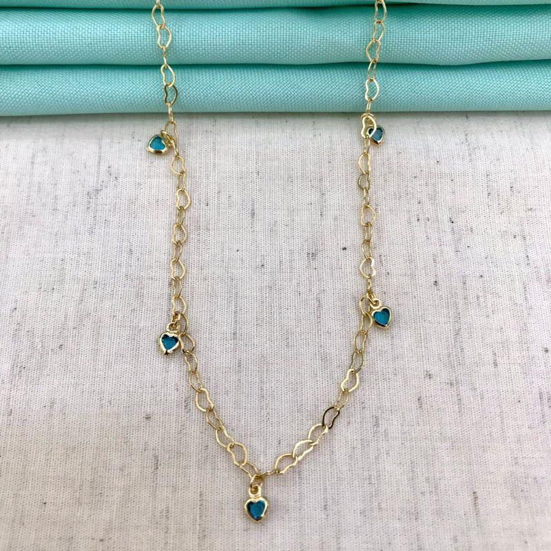 CHOKER CORAÇÃO AZUL BANHADO A OURO