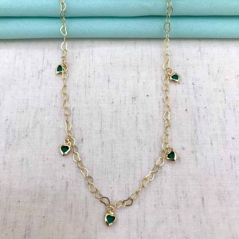 CHOKER CORAÇÃO VERDE BANHADO A OURO
