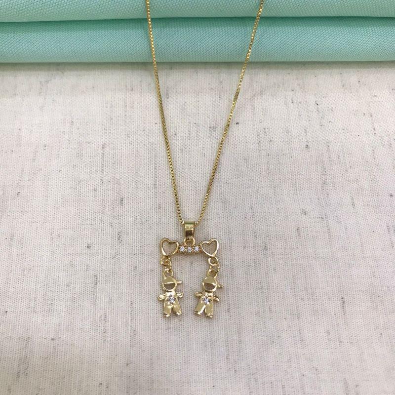 COLAR CANGA 2 FILHOS CORAÇÃO BANHADO A OURO