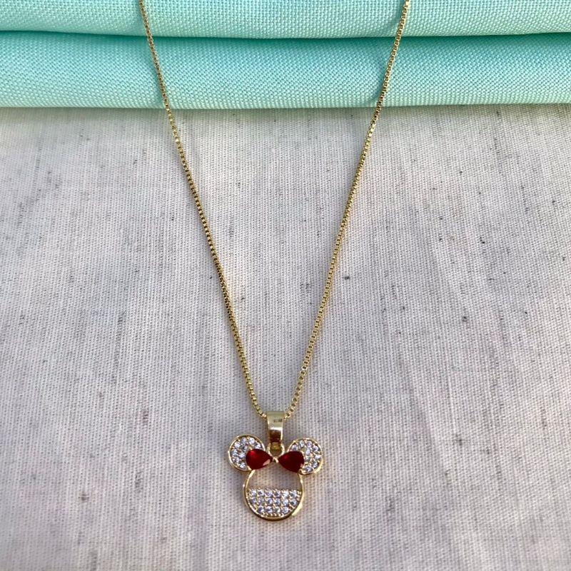 COLAR MINNIE ZIRCÔNIA BANHADO A OURO