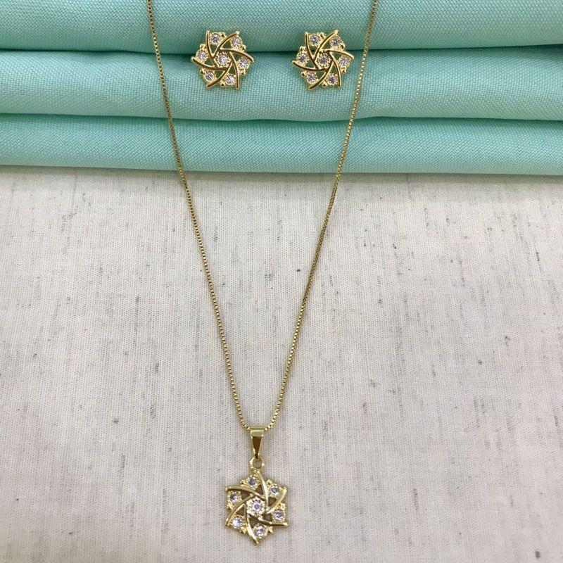 CONJUNTO ALMA ZIRCÔNIA BANHADO A OURO