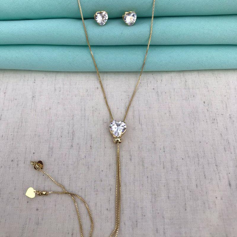 CONJUNTO GRAVATINHA CORAÇÃO BANHADO A OURO