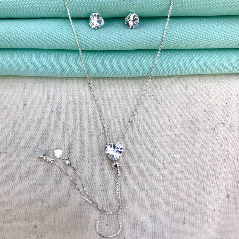 CONJUNTO GRAVATINHA CORAÇÃO BANHADO A PRATA