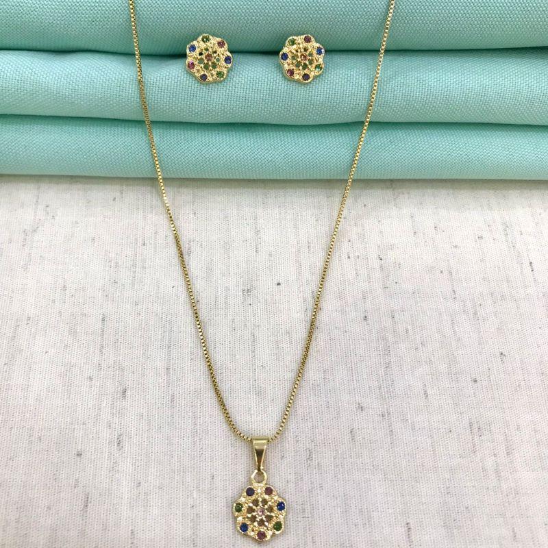 CONJUNTO KIRA ZIRCÔNIA BANHADO A OURO