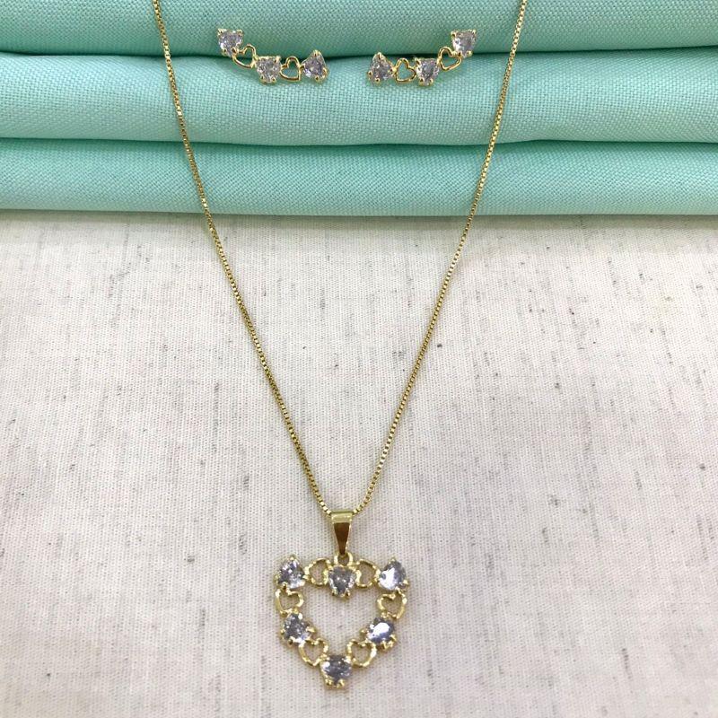 CONJUNTO KORA ZIRCÔNIA BANHADO A OURO