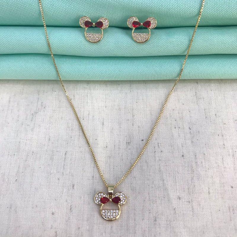 CONJUNTO MINNIE ZIRCÔNIA BANHADO A OURO