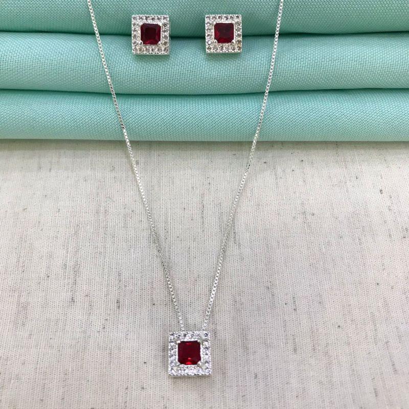 CONJUNTO MIRA RUBI BANHADO A PRATA