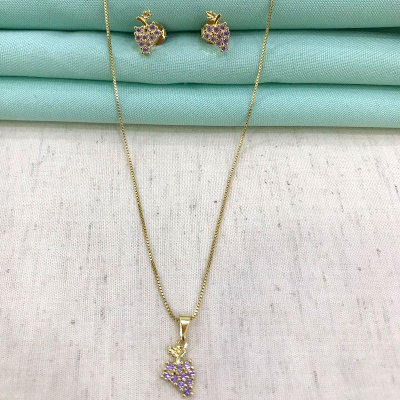 CONJUNTO WINE ZIRCÔNIA BANHADO A OURO