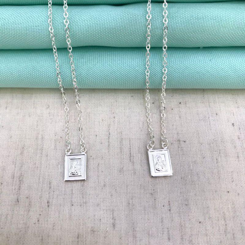 ESCAPULÁRIO NOSSA SENHORA E JESUS BANHADO A PRATA