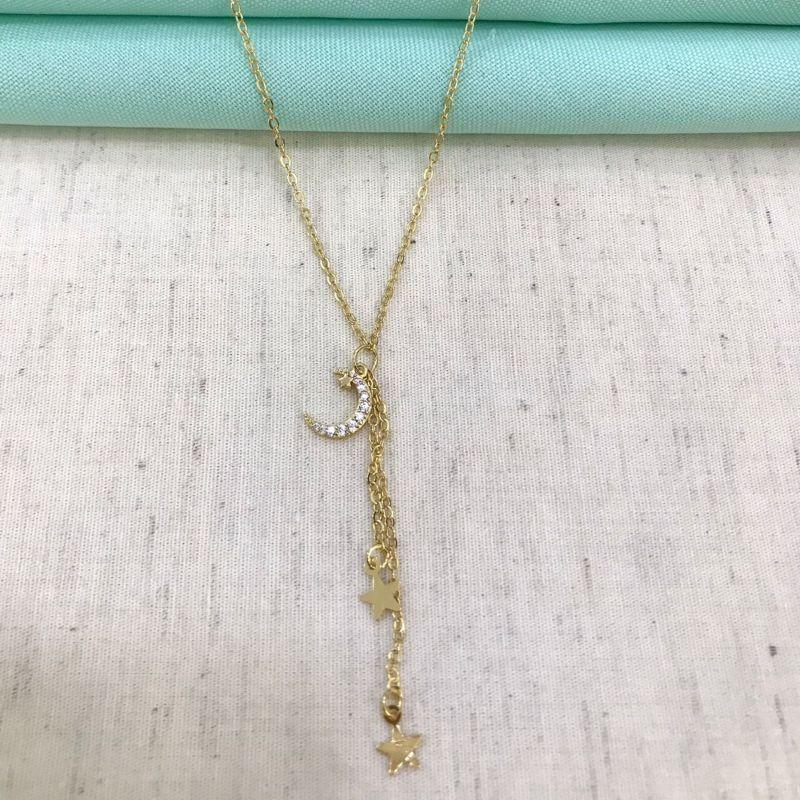 GRAVATINHA ESTRELA COM LUA BANHADO A OURO