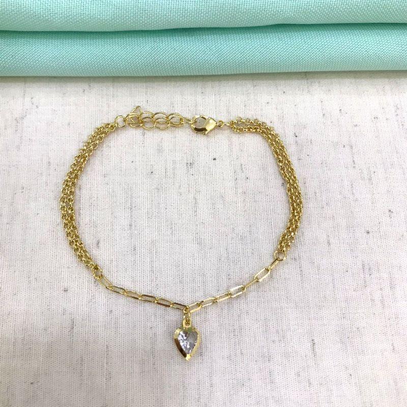 PULSEIRA DUPLA CORAÇÃO BANHADO A OURO