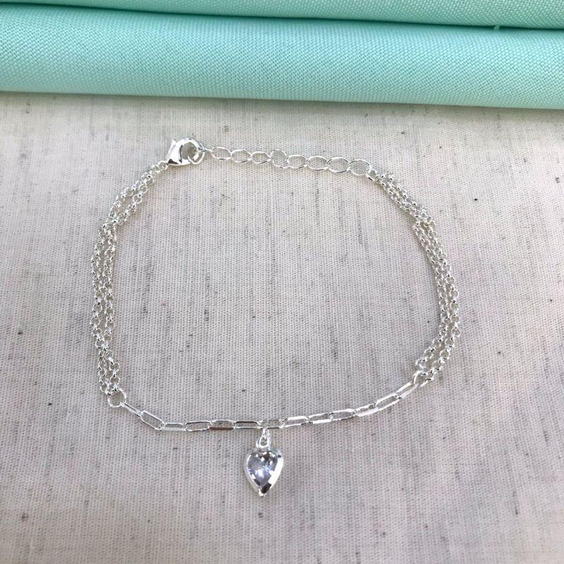 PULSEIRA DUPLA CORAÇÃO BANHADO A PRATA