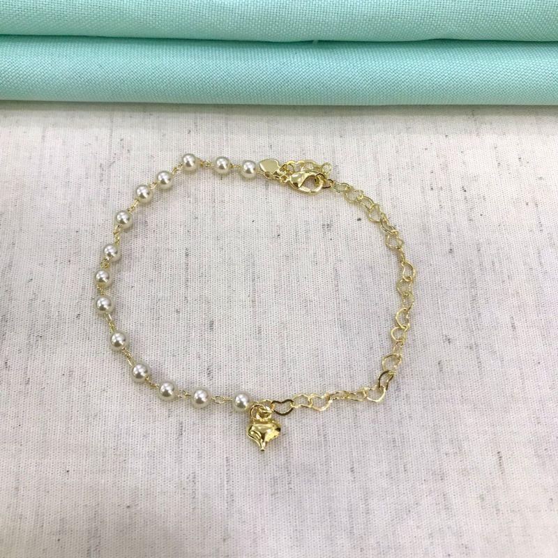 PULSEIRA LIRA CORAÇÃO PÉROLA BANHADO A OURO