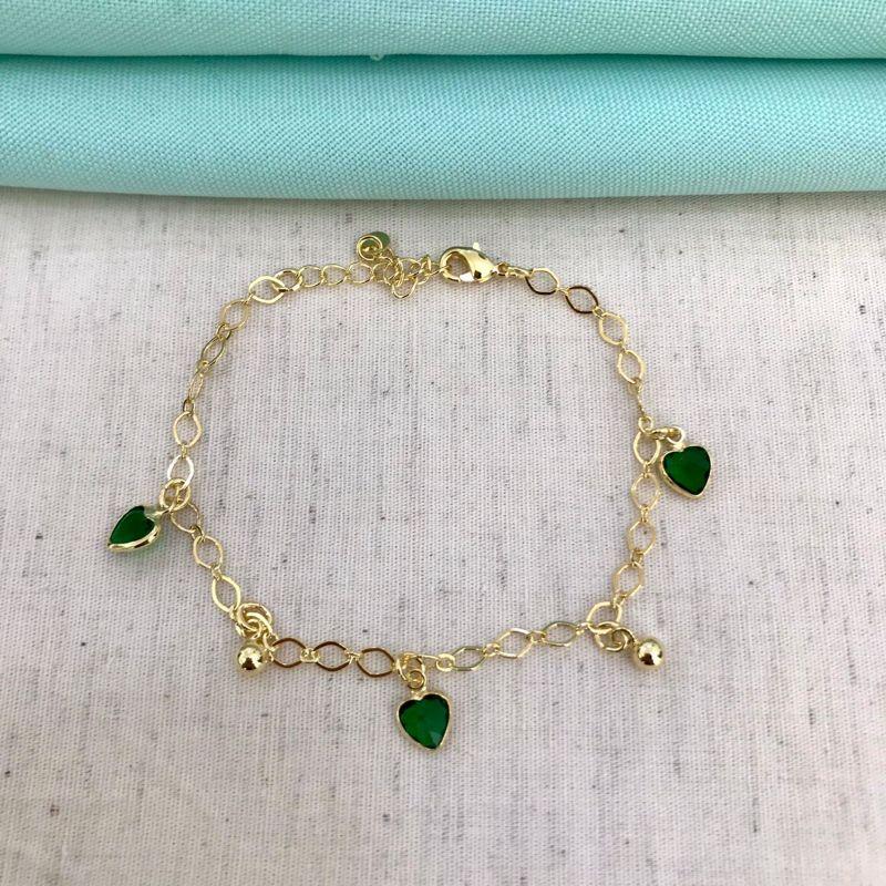PULSEIRA PING CORAÇÃO ESMERALDA BANHADO A OURO