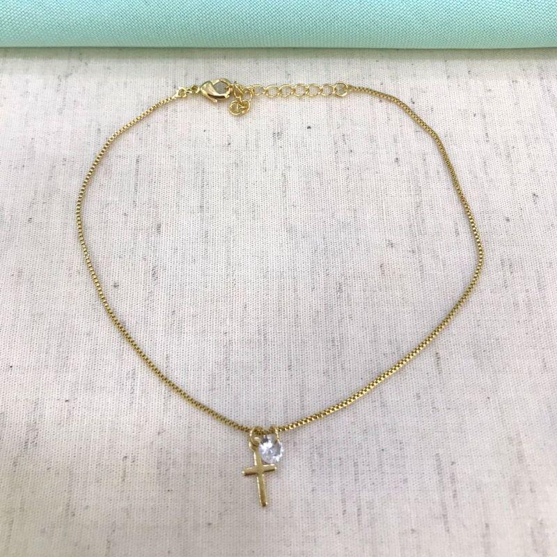 TORNOZELEIRA CRUZ TIFFANY BANHADO A OURO