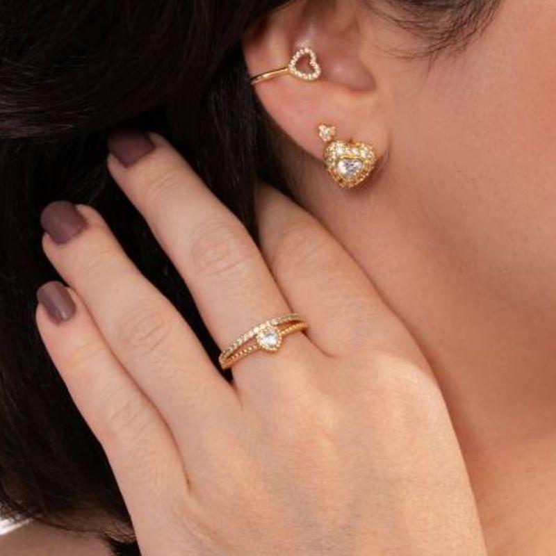 ANEL DUPLO CORAÇÃO BANHADO A OURO