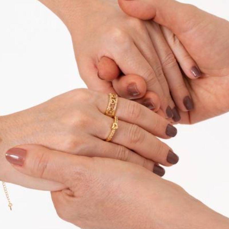 ANEL DUPLO CORAÇÃO ZIRCÔNIA BANHADO A OURO