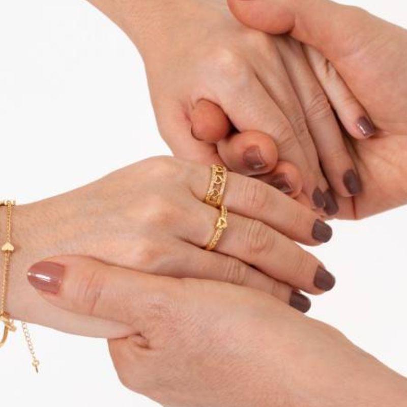 ANEL DUPLO CORAÇÃO ZIRCÔNIA BANHADO A OURO