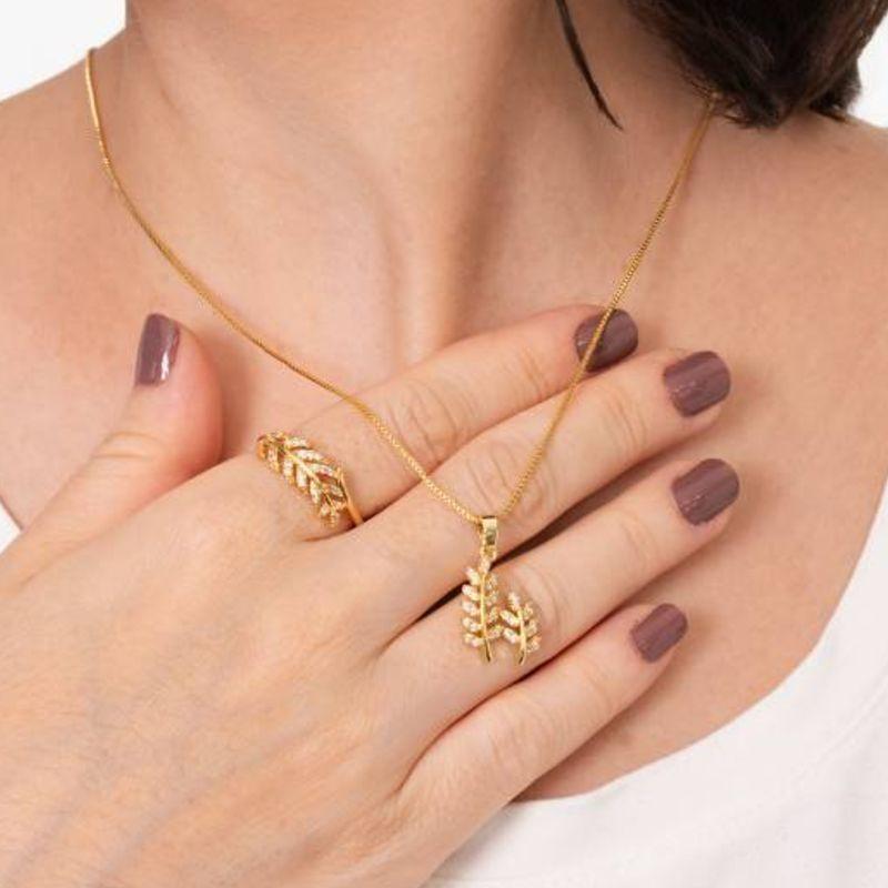 ANEL FOLHAS EM ZIRCÔNIA BANHADA A OURO