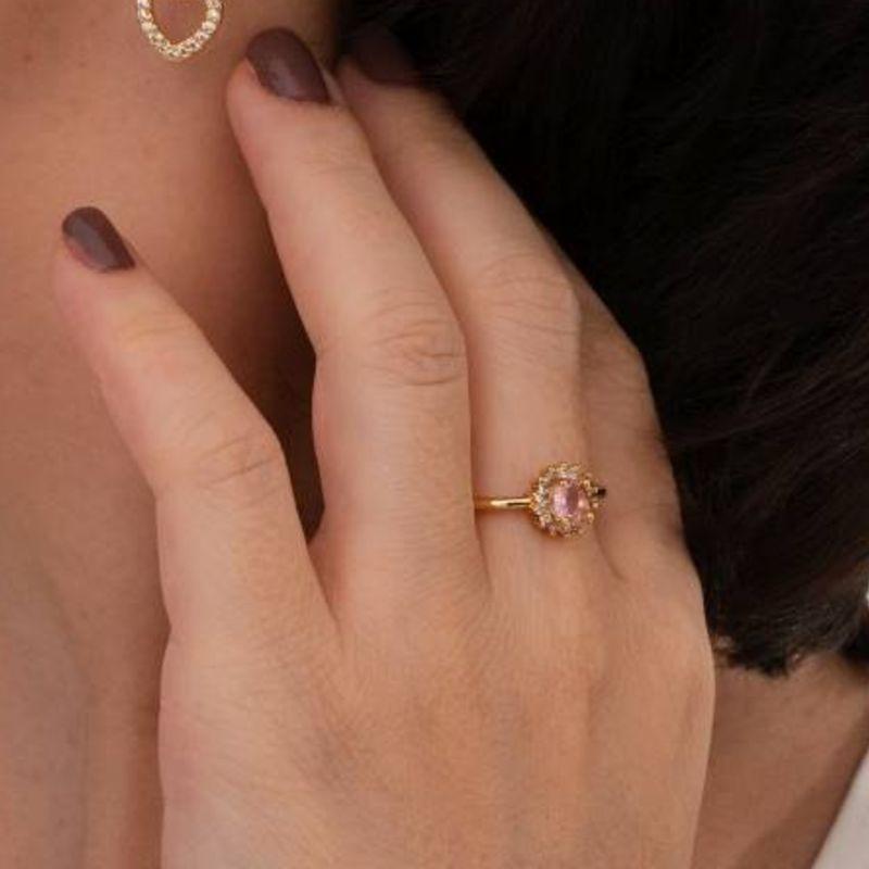 ANEL PRINCESS ROSA EM ZIRCÔNIA BANHADA A OURO