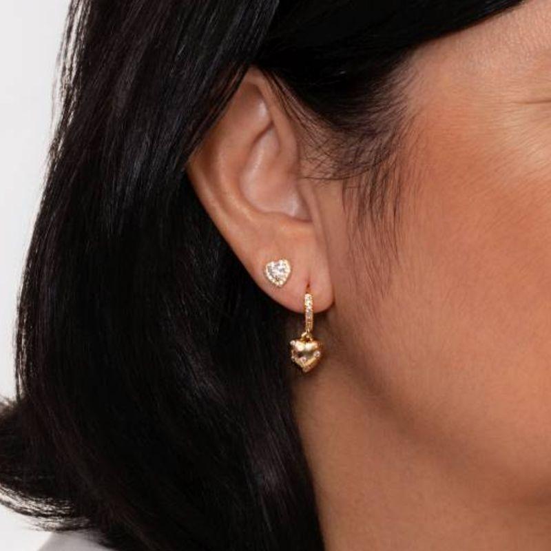 BRINCO CORAÇÃO DUPLO ZIRCÔNIA BANHADO A OURO