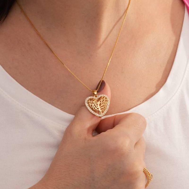 COLAR CORAÇÃO ÁRVORE DA VIDA COM ZIRCÔNIA BANHADO A OURO