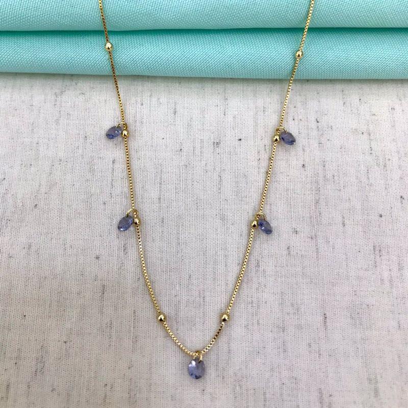 COLAR ESFERA TIFANY LILÁS BANHADO OURO