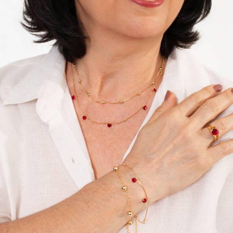 COLAR ESFERA TIFANY VERMELHO BANHADO OURO