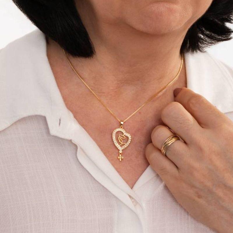 COLAR NOSSA SENHORA CRUZ ZIRCÔNIA BANHADO A OURO