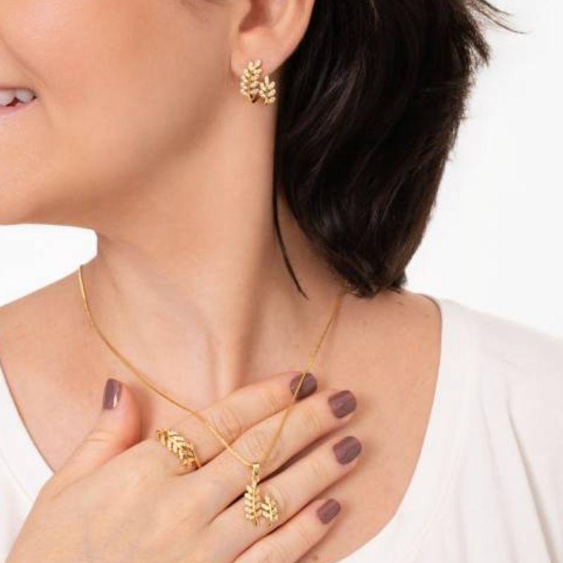 CONJUNTO FOLHAS ZIRCÔNIA BANHADO A OURO
