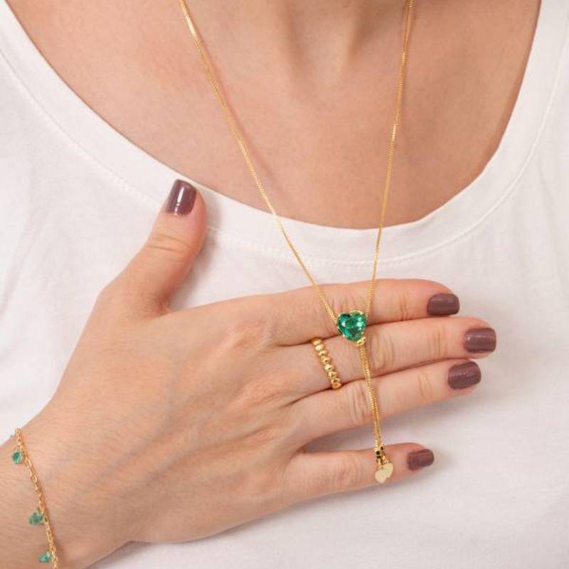 CONJUNTO GRAVATINHA CORAÇÃO TURMALINA BANHADO A OURO