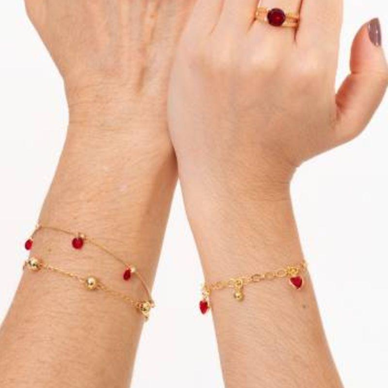 PULSEIRA PING CORAÇÃO VERMELHO BANHADO A OURO