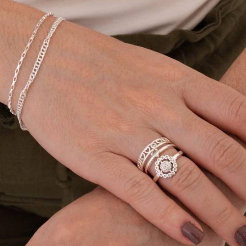 TRIO DE ANEL ZIRCÔNIA GLAMOUR BANHADO A PRATA