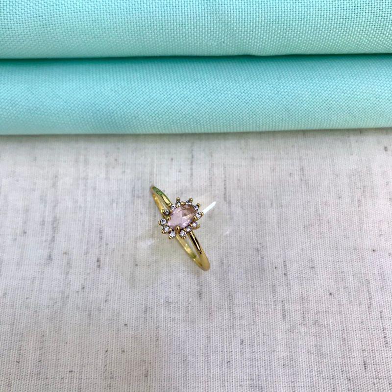 ANEL ROSA OVAL ZIRCÔNIA BANHADA OURO