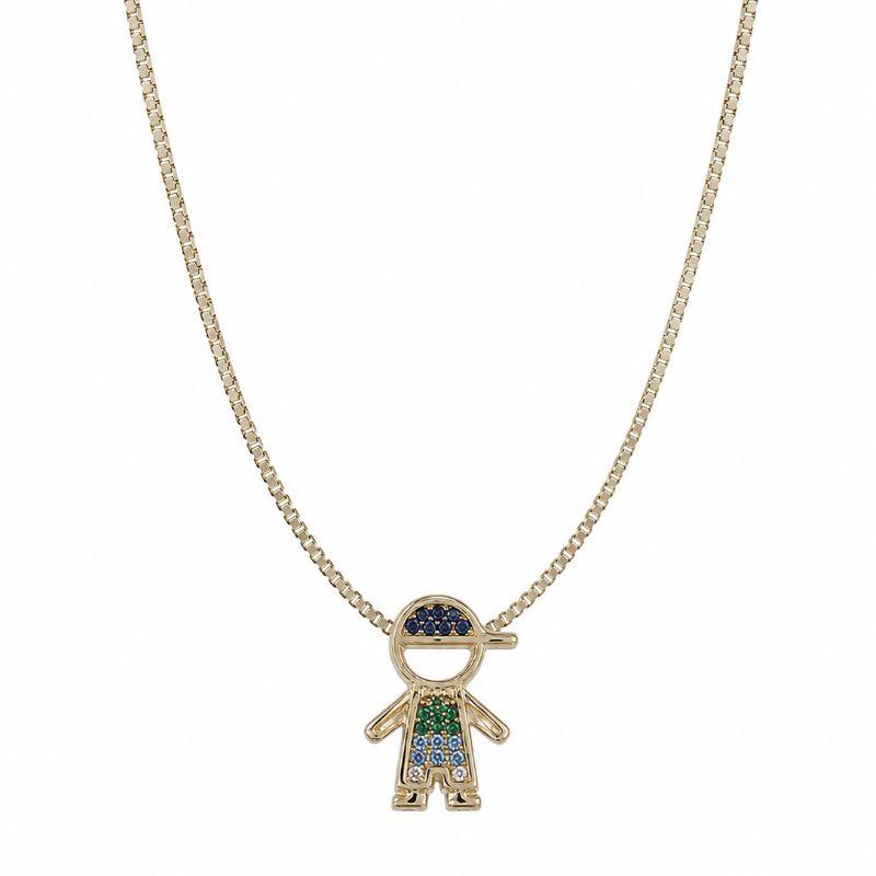PINGENTE MENINO ZIRC COLOR BANHADO A OURO