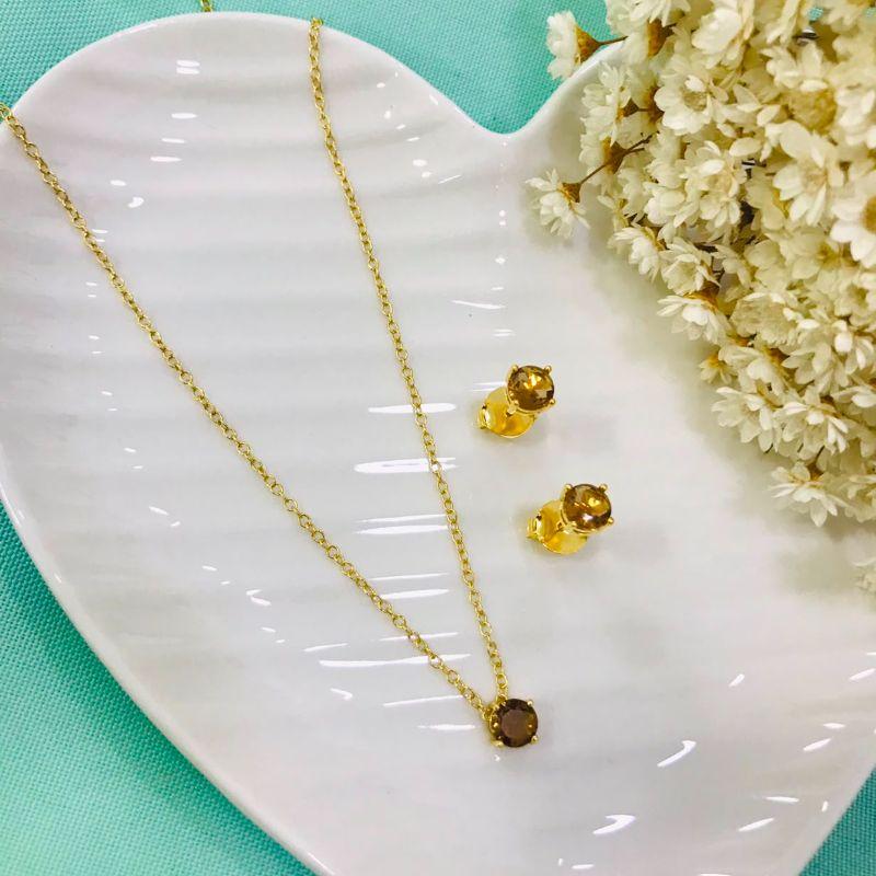 CONJUNTO CLASSIC MARROM  BANHADA OURO