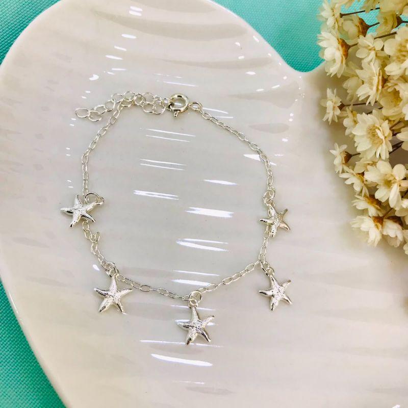 PULSEIRA ELO CADEADO COM ESTRELAS BANHADA PRATA