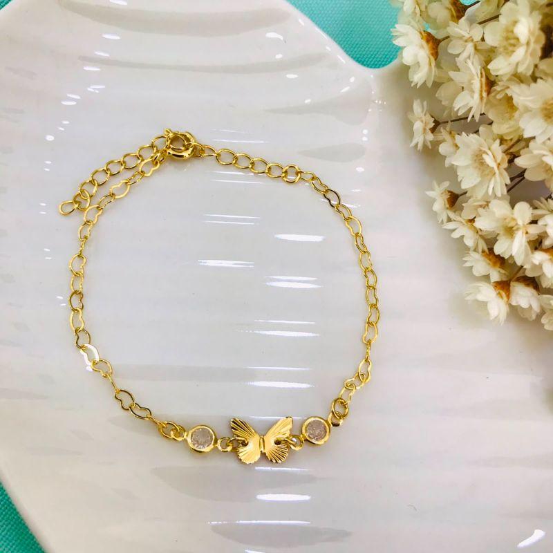 PULSEIRA TIFFANY COM BORBOLETA DIAMANTADA BANHADA OURO